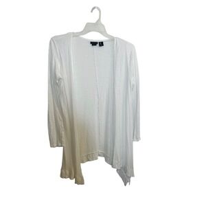 Tahari Womens White 100% Linen Open Front Cardigan Size Large